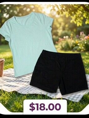 St. John's Bay Black Women's Bermuda Shorts: 12 + No Boundaries Top: XL